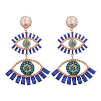 Evil Eye Øreringe, Zinc Alloy, guldfarve belagt, for kvinde & med rhinestone, flere farver til valg, 60x90mm, Solgt af par