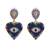 Evil Eye Øreringe, Zinc Alloy, Heart, guldfarve belagt, for kvinde & med rhinestone, flere farver til valg, 28x50mm, Solgt af par