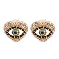 Evil Eye Oorbellen, Zinc Alloy, Hart, gold plated, voor vrouw & met strass, 20x20mm, Verkocht door pair