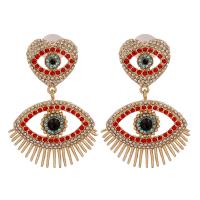 Evil Eye Øreringe, Zinc Alloy, guldfarve belagt, for kvinde & med rhinestone, flere farver til valg, 35x50mm, Solgt af par