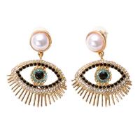 Evil Eye Øreringe, Zinc Alloy, med Plastic Pearl, guldfarve belagt, for kvinde & med rhinestone, flere farver til valg, 35x40mm, Solgt af par