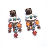 Gemstone Earrings, liga de zinco, with misto de pedras semi-preciosas, cromado de cor dourada, joias de moda & para mulher, multi colorido, níquel, chumbo e cádmio livre, 75x32mm, vendido por par