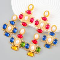 Boucle d'oreille strass, alliage de zinc, avec Plastique ABS perle & résine, Placage de couleur d'or, bijoux de mode & pour femme, plus de couleurs à choisir, 61x42mm, Vendu par paire