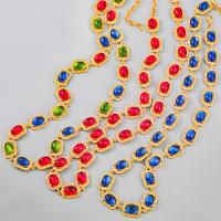 Colar de resina, liga de zinco, with resina, with 8.6cm extender chain, cromado de cor dourada, joias de moda & para mulher, multi colorido, vendido para 61.5 cm Strand