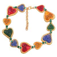 Collier résine, alliage de zinc, avec résine, avec 7.4cm chaînes de rallonge, coeur, Placage de couleur d'or, bijoux de mode & pour femme, multicolore, Vendu par 37.6 cm brin