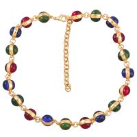 Resin halskettingen, Zinc Alloy, met Hars, met 8.2cm extender keten, gold plated, mode sieraden & voor vrouw & met strass, multi-gekleurde, Per verkocht 41.7 cm Strand