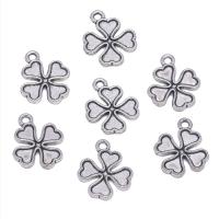 Sinkkiseos Clover riipus, Neljä Leaf Clover, antiikki hopea päällystetty, Unisex, nikkeli, lyijy ja kadmium vapaa, 15x18mm, N. 100PC/laukku, Myymät laukku