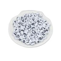 Numero Acrylic Bead, acrilico, DIY & smalto, bianco e nero, 4x7mm, Foro:Appross. 1.5mm, 100PC/borsa, Venduto da borsa