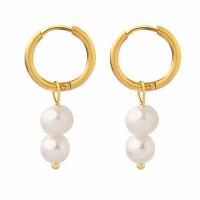 Earring Buail Huggie, Cruach Tíotáiniam, le Pearl Fionnuisce, jewelry faisin & do bhean, órga, 15*34mm,7mm, Díolta De réir Péire