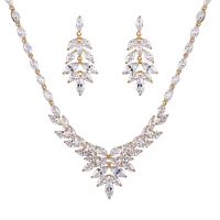 Micro zirconi Pave ottone Jewelry Set, Orecchino a bottone & Collana, Placcato in oro 14K, 2 pezzi & Micro spianare cubic zirconia & per la donna, nessuno, assenza di nichel,piombo&cadmio, 20*44mm, Lunghezza Appross. 16.93 pollice, Venduto da set