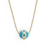 Evil Eye sieraden ketting, Messing, met Lampwork, gold plated, verschillende stijlen voor de keuze & voor vrouw & glazuur, blauw, 470mm, Verkocht door PC