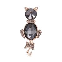 Rhinestone Broche, Zinc Alloy, Cat, guldfarve belagt, for kvinde & med rhinestone, flere farver til valg, 23x51mm, Solgt af PC