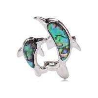 Shell Brooch Zinc Alloy with Abalone Shell Dolphin silver color plated for woman original color Sold By PC