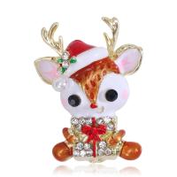 Jul brocher, Zinc Alloy, Deer, for kvinde & emalje & med rhinestone, rød, 30x22mm, Solgt af PC