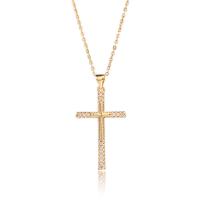 Cubic Zircon Micro Pave Brass Necklace with 1.96inch extender chain Cross real gold plated oval chain & micro pave cubic zirconia & for woman nickel lead & cadmium free Length Approx 15.7 Inch Sold By PC