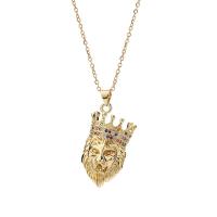 Collier en laiton cubique Zircon Micro Pave, avec 1.96inch chaînes de rallonge, lion, Plaqué d'or, chaîne ovale & pavé de micro zircon & pour femme, plus de couleurs à choisir, protéger l'environnement, sans nickel, plomb et cadmium, 17x36mm, Longueur Environ 15.7 pouce, Vendu par PC