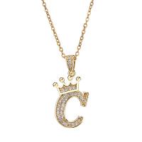 Circón cúbico Micro pavimentar collar de cobre amarillo, metal, con 1.96inch extender cadena, Carta del alfabeto, chapado en oro real, cadena oval & micro arcilla de zirconia cúbica & para mujer, más colores para la opción, libre de níquel, plomo & cadmio, 15x23mm, longitud aproximado 15.7 Inch, Vendido por UD