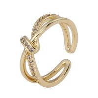 Cubique anneau en laiton Circonia Micro Pave, Plaqué or 18K, Réglable & pavé de micro zircon & pour femme, Vendu par PC