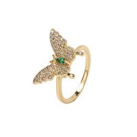 Cúbicos Circonia Micro Pave anillo de latón, metal, Mariposa, 18K chapado en oro, Ajustable & para mujer, Vendido por UD