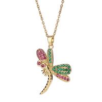 Kubieke Zirkoon Micro Pave Brass Ketting, Messing, met Titanium Staal, Dragonfly, 18K verguld, micro pave zirconia & voor vrouw, meer kleuren voor de keuze, 23x33mm, Lengte Ca 15.35 inch, Verkocht door PC