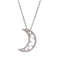 Collier en laiton cubique Zircon Micro Pave, avec 1.96 inch chaînes de rallonge, lune, Plaqué or 18K, pavé de micro zircon & pour femme & creux, plus de couleurs à choisir, 16x23mm, Longueur Environ 15.35 pouce, Vendu par PC