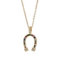 Collier en laiton cubique Zircon Micro Pave, avec 1.96 inch chaînes de rallonge, Sabot de cheval, Plaqué or 18K, pavé de micro zircon & pour femme, plus de couleurs à choisir, 15x26mm, Longueur Environ 15.35 pouce, Vendu par PC