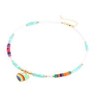 Bijoux bracelets de mode, argile de polymère, avec perle de plastique & laiton, Placage de couleur d'or, pour femme & émail, plus de couleurs à choisir, Longueur Environ 15.35 pouce, Vendu par PC