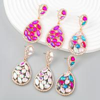 Pendientes de Diamantes de Imitación, aleación de zinc, con rhinestone de acrílico, chapado en color dorado, Joyería & para mujer, más colores para la opción, 59x27mm, Vendido por Par