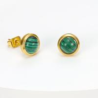 Roestvrij staal Stud Earrings, 304 roestvrij staal, met turkoois, Ronde, voor vrouw, groen, 15x8mm, Verkocht door PC