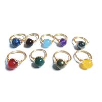 Gemstone Finger Ring, Drágakő, -val sárgaréz huzal, Kerek, 14 Ezer aranytöltött, különböző anyagok a választás & különböző méretű a választás & a nő, több színt a választás, Által értékesített PC