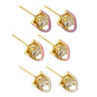 Zirkonia Ohrstecker, Messing, mit kubischer Zirkonia, goldfarben plattiert, Modeschmuck & für Frau & Emaille, keine, frei von Nickel, Blei & Kadmium, 9x7x21.5mm,0.8mm, verkauft von Paar