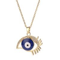 Evil Eye Smycken Collier, Mässing, öga, guldfärg pläterade, olika stilar för val & micro bana cubic zirconia & för kvinna & emalj, blå, 25x5mm, Längd Ca 17.7 inch, Säljs av PC