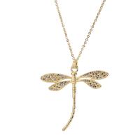 Mikro cubic cirkónium Pave Brass nyaklánc, Sárgaréz, Dragonfly, arany színű aranyozott, mikro egyengetni cirkónia & a nő, több színt a választás, 48x42mm, Hossz Kb 17.7 inch, Által értékesített PC