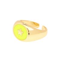 Brass Finger Ring gold color plated Adjustable & for woman & enamel Sold By PC