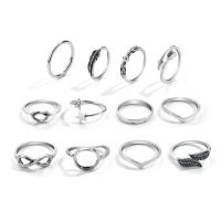 Cink Alloy Ring Set, Cink ötvözet, antik ezüst színű bevonattal, 12 darab & a nő & üreges, nikkel, ólom és kadmium mentes, Méret:6.5-8, Által értékesített Set