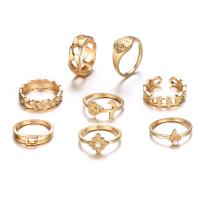 Sinc Alloy Ring Set, le Pearl Plaisteacha, plátáilte, 8 bpíosa & unisex & log, dathanna níos mó le haghaidh rogha, Méid:6-8, Díolta De réir Socraigh