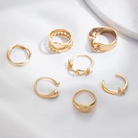 Zinklegering Ring Set, Zinc Alloy, gold plated, 7 stuks & voor vrouw & hol, nikkel, lood en cadmium vrij, Maat:6.5-8, Verkocht door Stel