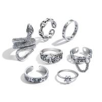 Zinklegering Ring Set, Zinc Alloy, silver plated, 7 stuks & voor vrouw & zwart maken, nikkel, lood en cadmium vrij, Maat:6-8, Verkocht door Stel