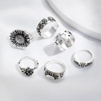 Zinklegering Ring Set, Zinc Alloy, silver plated, 6 stuks & voor vrouw & zwart maken, nikkel, lood en cadmium vrij, Maat:6.5-9, Verkocht door Stel