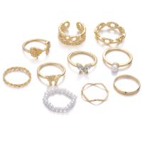 Zinklegering Ring Set, Zinc Alloy, met Plastic Pearl, Vlinder, gold plated, 10 stuks & voor vrouw & met strass, Maat:6-8, Verkocht door Stel