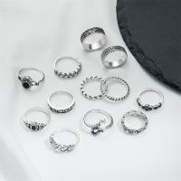 Zinklegering Ring Set, Zinc Alloy, silver plated, 12 stuks & voor vrouw & zwart maken, nikkel, lood en cadmium vrij, Maat:5.5-8.5, Verkocht door Stel