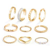 Zinklegering Ring Set, Zinc Alloy, met Plastic Pearl, plated, 10 stuks & moffelen vernis & voor vrouw & glazuur, meer kleuren voor de keuze, Maat:6-8, Verkocht door Stel