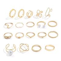 Zink Alloy Ring Set, med Plast Pearl, plated, 18 enheter & för kvinna & med strass & ihålig, fler färger för val, Storlek:6-7.5, Säljs av Ställ