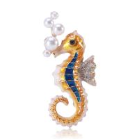 Rhinestone Brooch Zinc Alloy with Plastic Pearl Seahorse for woman & enamel & with rhinestone nickel lead & cadmium free Sold By PC