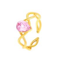 Cubic Zircon Messing fingerring, med Cubic Zirconia, forgyldt, for kvinde, flere farver til valg, nikkel, bly & cadmium fri, 17mm, Solgt af PC