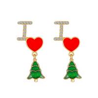 Christmas Earrings Zinc Alloy plated Christmas Design & for woman & enamel & with rhinestone mixed colors nickel lead & cadmium free Sold By Pair