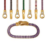 Pulseira Zirconia cúbico, Partículas de aço, cromado de cor dourada, com magnético & micro pavimento em zircônia cúbica & para mulher, Mais cores pare escolha, comprimento 7.1 inchaltura, vendido por PC