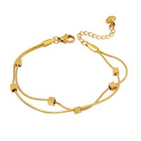 Pulseira de aço titânio, Partículas de aço, with 1.57 extender chain, cromado de cor dourada, para mulher, dourado, comprimento 5.91 inchaltura, vendido por PC