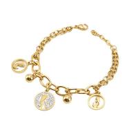 Pulseira de aço titânio, Partículas de aço, 18K banhado a ouro, joias de moda & para mulher & com strass, dourado, comprimento Aprox 8.27 inchaltura, vendido por PC