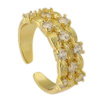 Kubieke Circonia Micro Pave Brass Ring, Messing, Letter C, gold plated, mode sieraden & verstelbaar & micro pave zirconia, gouden, nikkel, lood en cadmium vrij, 7mm, Maat:6, Verkocht door PC